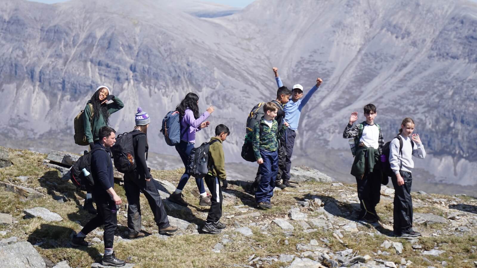 Children on a Scottish mountain